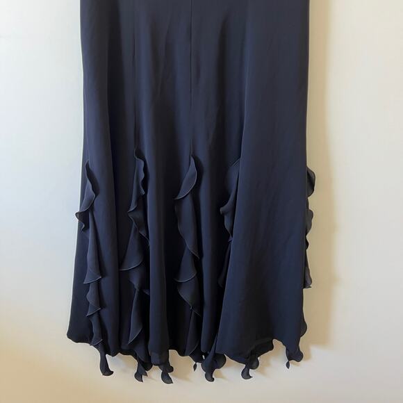 Escada Black Silk Ruffle Fringe V Neck Maxi Dress Formal Gown Womens 42 Large - Picture 6 of 15